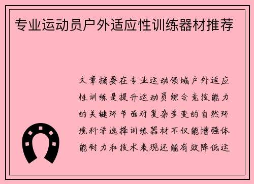 专业运动员户外适应性训练器材推荐