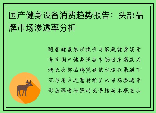 国产健身设备消费趋势报告：头部品牌市场渗透率分析