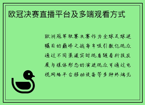 欧冠决赛直播平台及多端观看方式