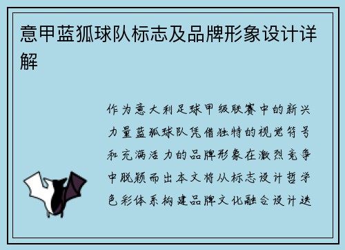 意甲蓝狐球队标志及品牌形象设计详解