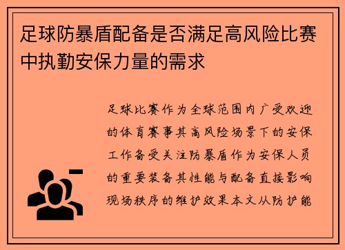 足球防暴盾配备是否满足高风险比赛中执勤安保力量的需求